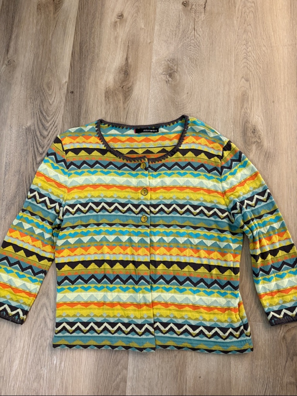 🌟 ALDO MARTINS Spain Chevron Knit Cardigan - Artisan Geometric Print - Medium